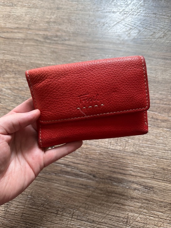 Fossil Handbags - Fossil Red Pebbled Leather Trifold Compact Wallet Organizer Zip Pocket